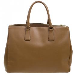 Pre Owned Prada Brown Saffiano Lux Leather Large Double  Zip Tote