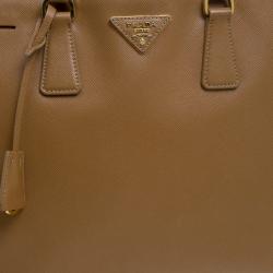Pre Owned Prada Brown Saffiano Lux Leather Large Double  Zip Tote