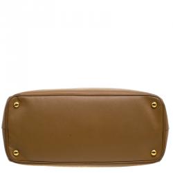 Pre Owned Prada Brown Saffiano Lux Leather Large Double  Zip Tote