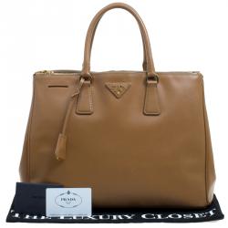 Pre Owned Prada Brown Saffiano Lux Leather Large Double  Zip Tote
