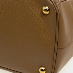 Pre Owned Prada Brown Saffiano Lux Leather Large Double  Zip Tote