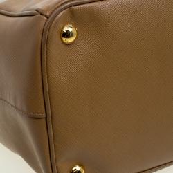 Pre Owned Prada Brown Saffiano Lux Leather Large Double  Zip Tote