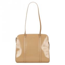 Pre Owned Prada Beige Shiny Leather Shopping Tote