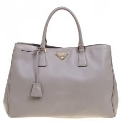 Pre Owned Prada Grey Saffiano Lux Leather Large Tote