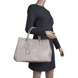 Pre Owned Prada Grey Saffiano Lux Leather Large Tote