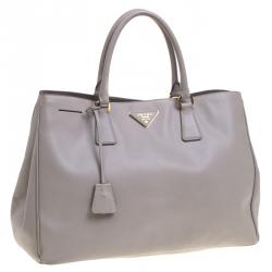 Pre Owned Prada Grey Saffiano Lux Leather Large Tote