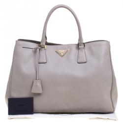 Pre Owned Prada Grey Saffiano Lux Leather Large Tote
