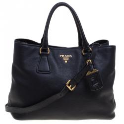 Pre Owned Prada Black Vitello Daino Leather Shopper Tote