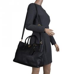 Pre Owned Prada Black Vitello Daino Leather Shopper Tote