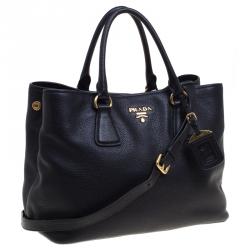 Pre Owned Prada Black Vitello Daino Leather Shopper Tote