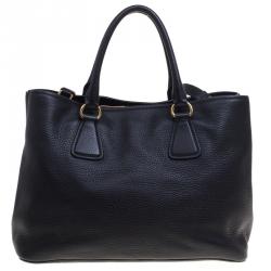 Pre Owned Prada Black Vitello Daino Leather Shopper Tote