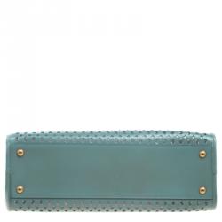 Pre Owned Prada Reef Green Perforated Saffiano Fori Leather Satchel