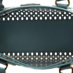 Pre Owned Prada Reef Green Perforated Saffiano Fori Leather Satchel