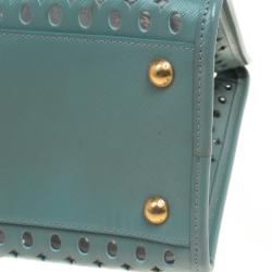Pre Owned Prada Reef Green Perforated Saffiano Fori Leather Satchel