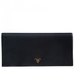 Pre Owned Prada Black Satin Oversize Clutch
