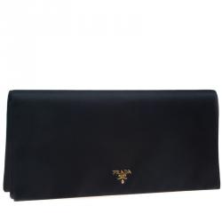Pre Owned Prada Black Satin Oversize Clutch