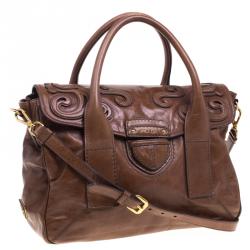 Pre Owned Prada Brown Glazed Leather Top Handle Bag