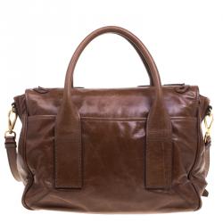 Pre Owned Prada Brown Glazed Leather Top Handle Bag