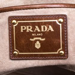 Pre Owned Prada Brown Glazed Leather Top Handle Bag
