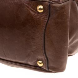 Pre Owned Prada Brown Glazed Leather Top Handle Bag