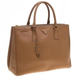 Pre Owned Prada Brown Saffiano Lux Leather Large Double Zip Tote