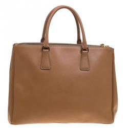 Pre Owned Prada Brown Saffiano Lux Leather Large Double Zip Tote