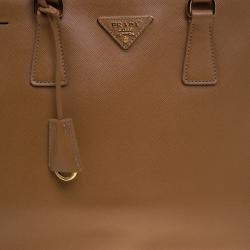 Pre Owned Prada Brown Saffiano Lux Leather Large Double Zip Tote