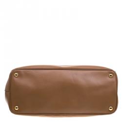 Pre Owned Prada Brown Saffiano Lux Leather Large Double Zip Tote