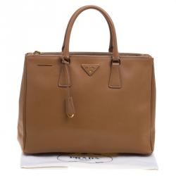 Pre Owned Prada Brown Saffiano Lux Leather Large Double Zip Tote
