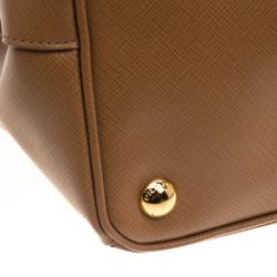 Pre Owned Prada Brown Saffiano Lux Leather Large Double Zip Tote