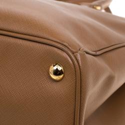 Pre Owned Prada Brown Saffiano Lux Leather Large Double Zip Tote