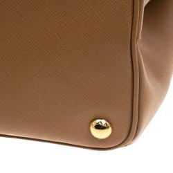 Pre Owned Prada Brown Saffiano Lux Leather Large Double Zip Tote