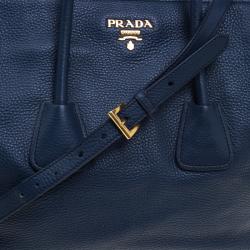 Pre Owned Prada Navy Blue Vitello Daino Leather Tote