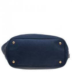 Pre Owned Prada Navy Blue Vitello Daino Leather Tote