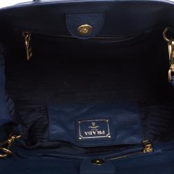 Pre Owned Prada Navy Blue Vitello Daino Leather Tote