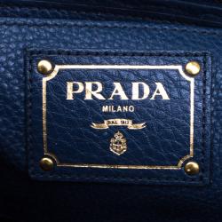 Pre Owned Prada Navy Blue Vitello Daino Leather Tote
