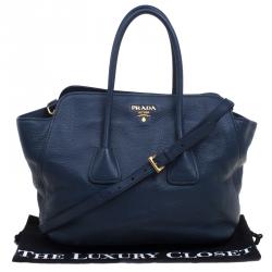 Pre Owned Prada Navy Blue Vitello Daino Leather Tote