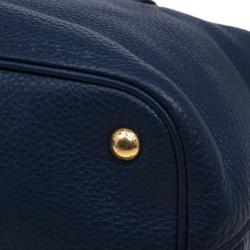 Pre Owned Prada Navy Blue Vitello Daino Leather Tote