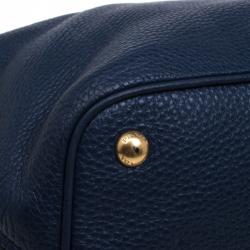 Pre Owned Prada Navy Blue Vitello Daino Leather Tote