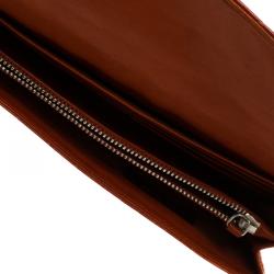 Pre Owned Prada Red Orange Crocodile Long Wallet