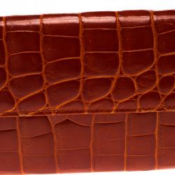 Pre Owned Prada Red Orange Crocodile Long Wallet