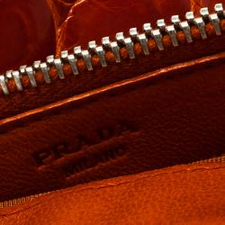 Pre Owned Prada Red Orange Crocodile Long Wallet