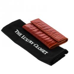 Pre Owned Prada Red Orange Crocodile Long Wallet