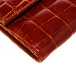 Pre Owned Prada Red Orange Crocodile Long Wallet