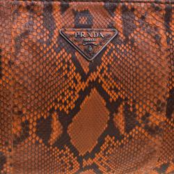 Pre Owned Prada Orange Python Flat Zip Clutch