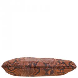 Pre Owned Prada Orange Python Flat Zip Clutch