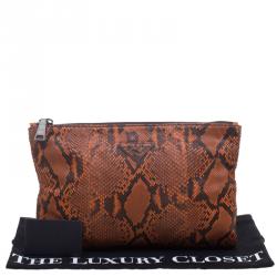 Pre Owned Prada Orange Python Flat Zip Clutch