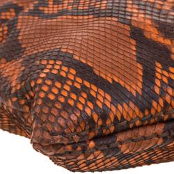 Pre Owned Prada Orange Python Flat Zip Clutch