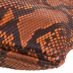 Pre Owned Prada Orange Python Flat Zip Clutch