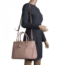 Pre Owned Prada Blush Pink Saffiano Lux Leather Double Zip Tote